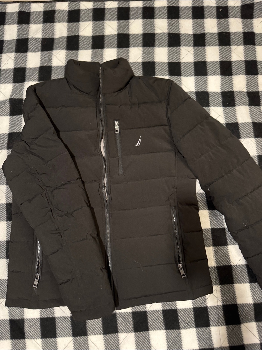 Nautica Black Quilted Puffer Jacket with Logo